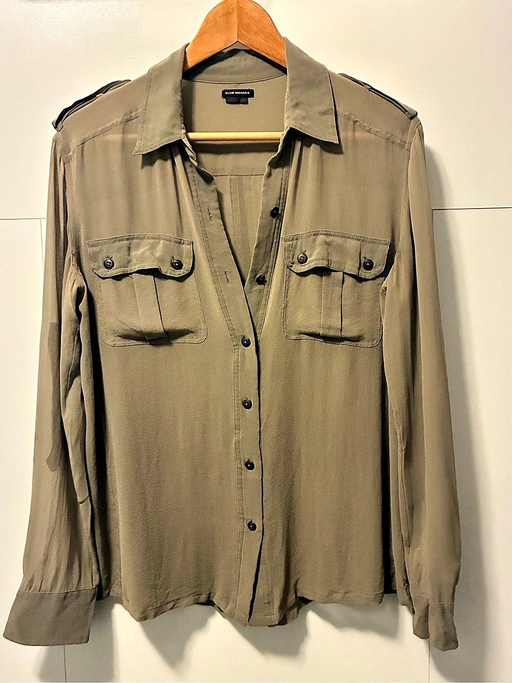 Club Monaco Silk Utility Button Down in Green